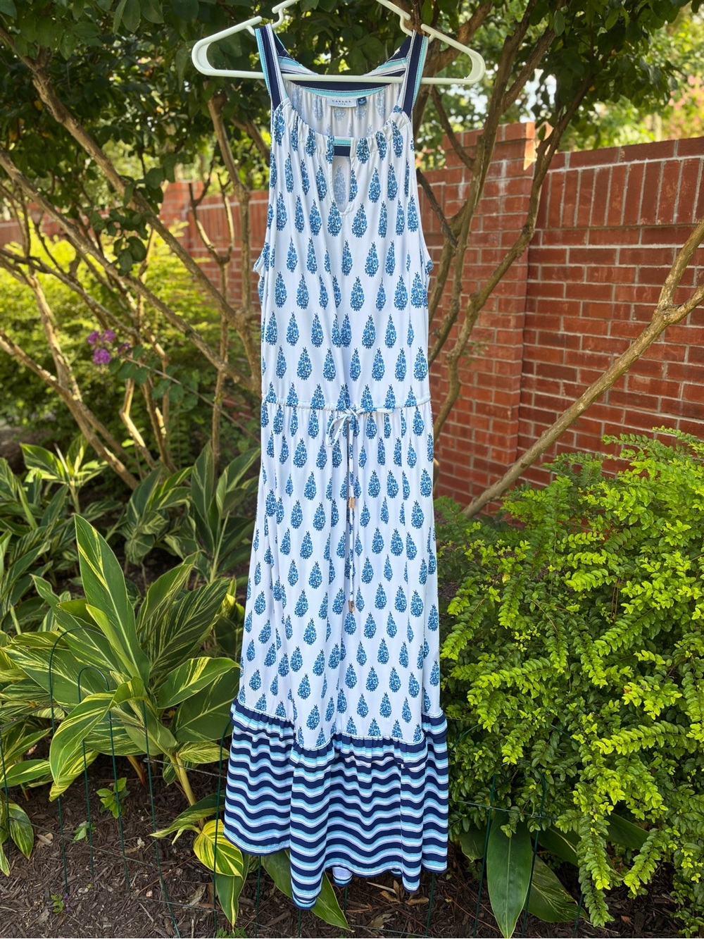 CABANA LIFE Delray Blue White Floral Halter Tie Waist Maxi Dress Size M - Picture 3 of 14